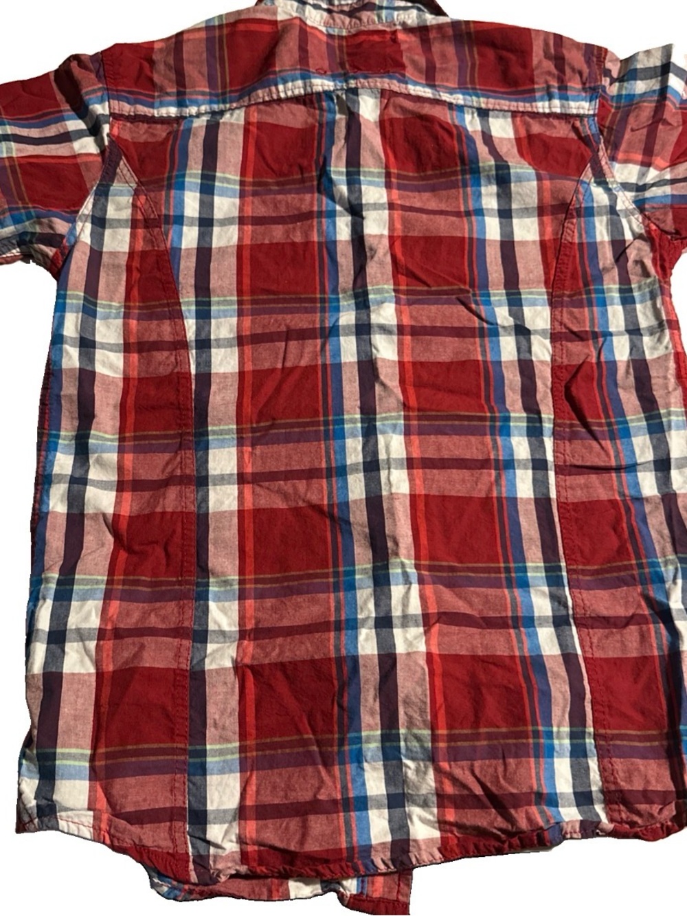 Ecko UNLTD  Boys Red/White/Blue Plaid Short Sleeve Collared Button-Up Sz 12